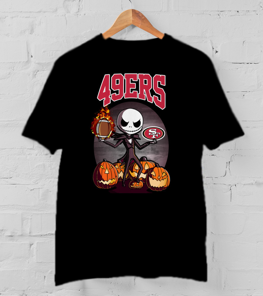 49ers Jack Skellington Halloween Football Pumpkins San Francisco T-Shirt
