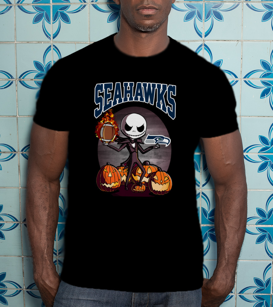 Seahawks Halloween Jack Skellington Football Pumpkins T-Shirt