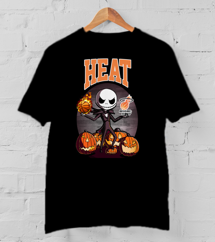 Jack Skellington Halloween Miami Heat Basketball And Pumpkins T-Shirt