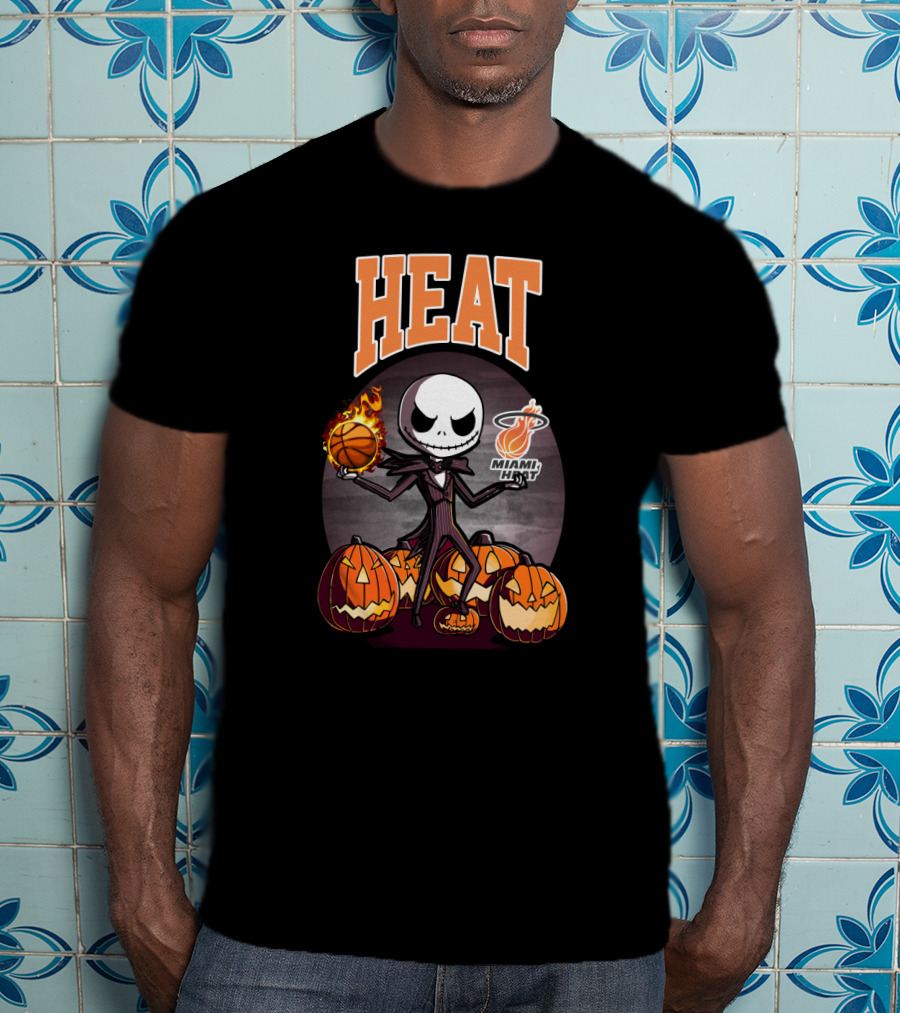 Jack Skellington Halloween Miami Heat Basketball And Pumpkins T-Shirt