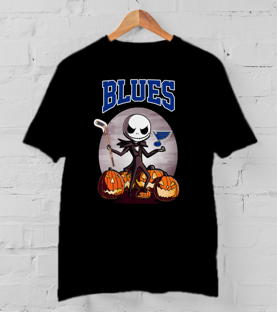 St. Louis Blues With Halloween Jack Skellington And Pumpkins T-Shirt