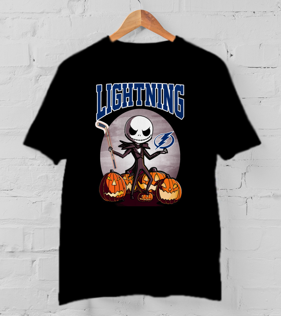 Jack Skellington Halloween Tampa Bay Lightning Hockey And Pumpkins T-Shirt