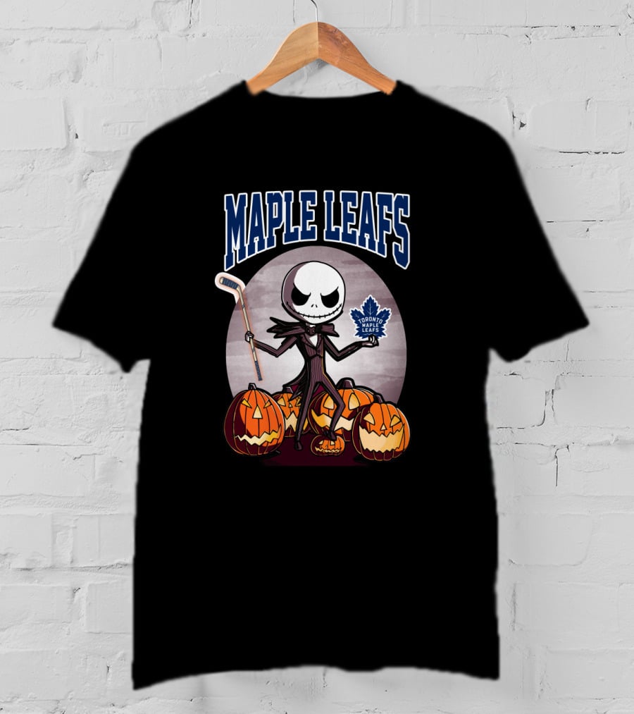 Maple Leafs Jack Skellington Halloween Toronto Hockey Pumpkins T-Shirt