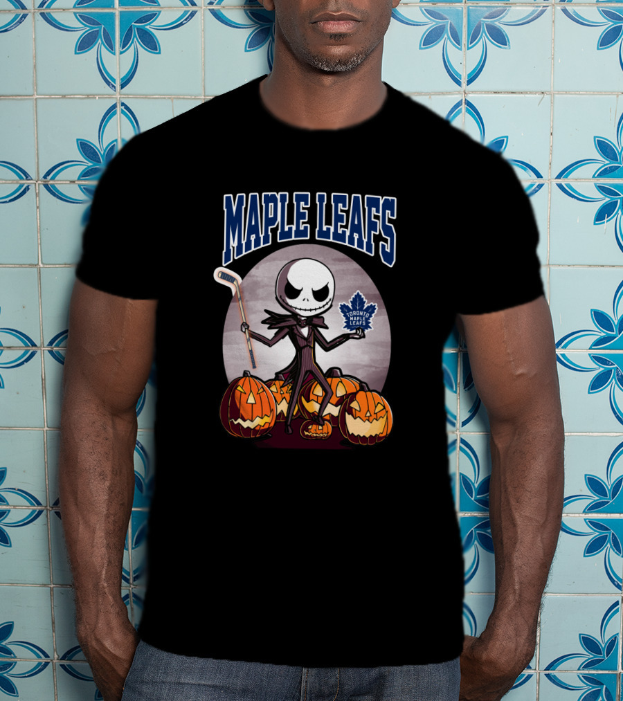 Maple Leafs Jack Skellington Halloween Toronto Hockey Pumpkins T-Shirt