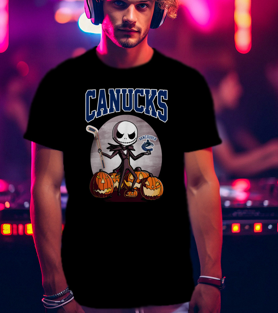Canucks Jack Skellington Halloween Vancouver Hockey Pumpkins T-Shirt