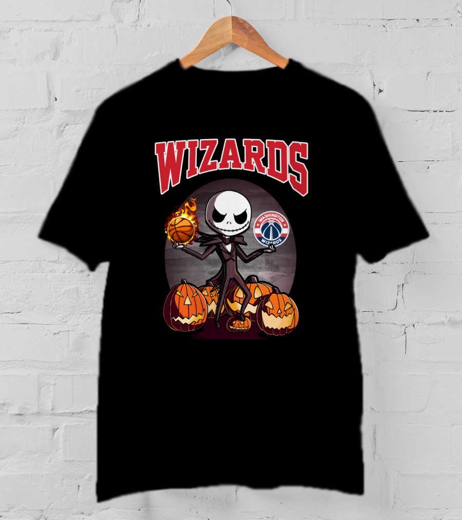 Jack Skellington Halloween Washington Wizards Basketball With Pumpkins T-Shirt