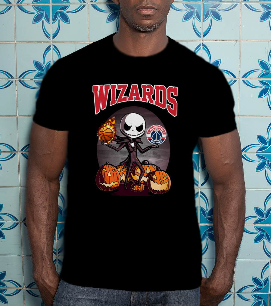 Jack Skellington Halloween Washington Wizards Basketball With Pumpkins T-Shirt