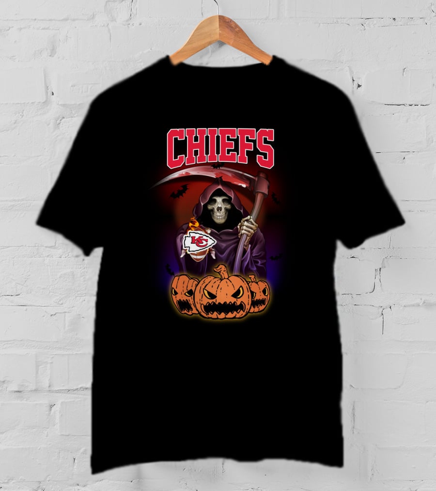 Kansas City Chiefs Reaper Halloween Pumpkins NFL T-Shirt