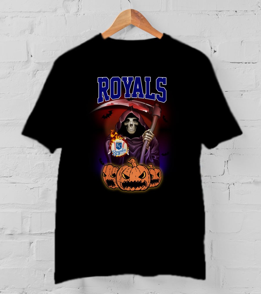 Kansas City Royals Halloween Reaper With Scythe And Pumpkins T-Shirt