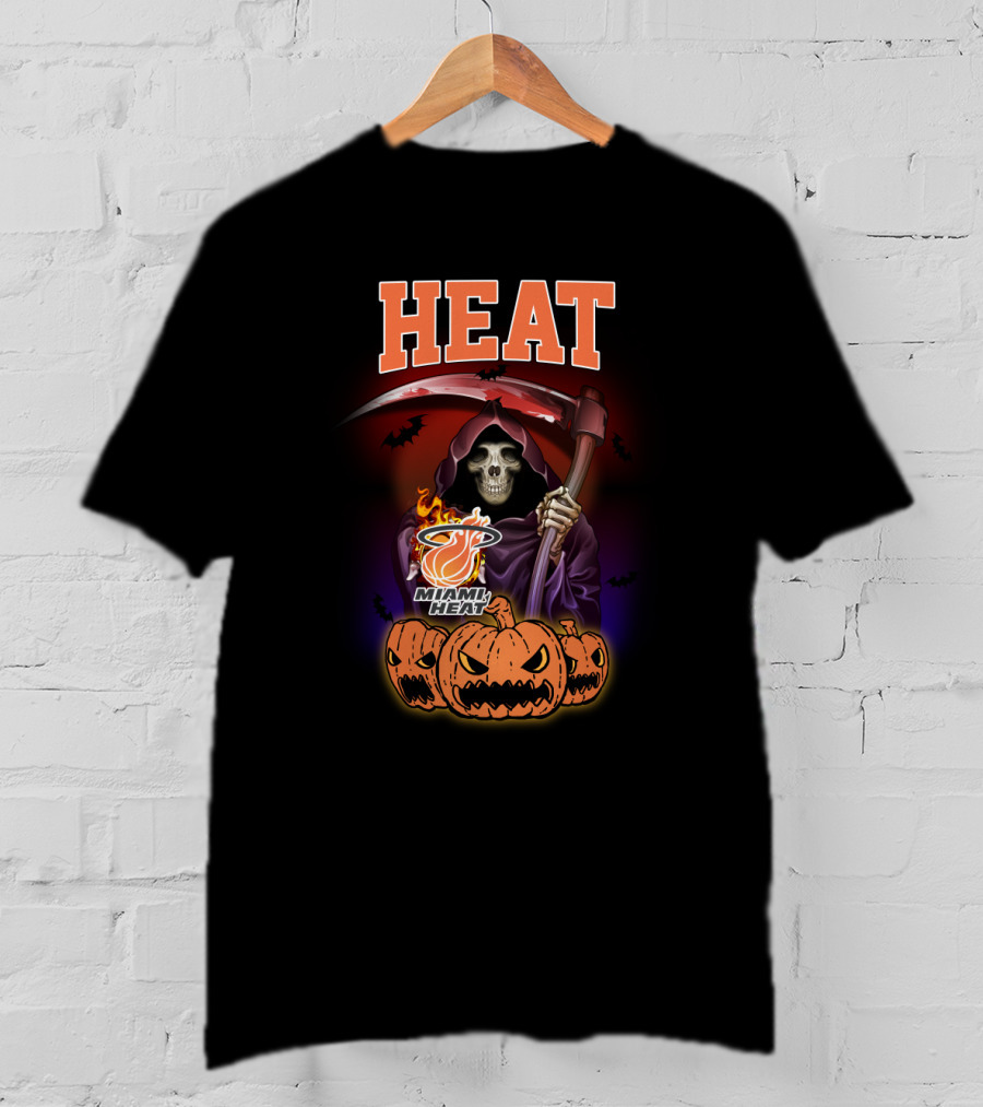 Miami Heat Reaper Halloween Theme With Pumpkins And Grim Scythe T-Shirt