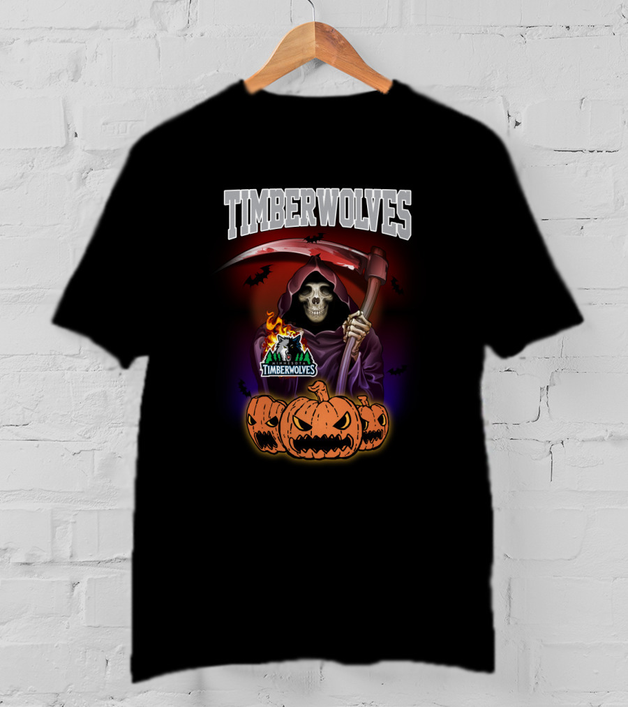 Timberwolves Grim Reaper Halloween Pumpkins Scythe T-Shirt