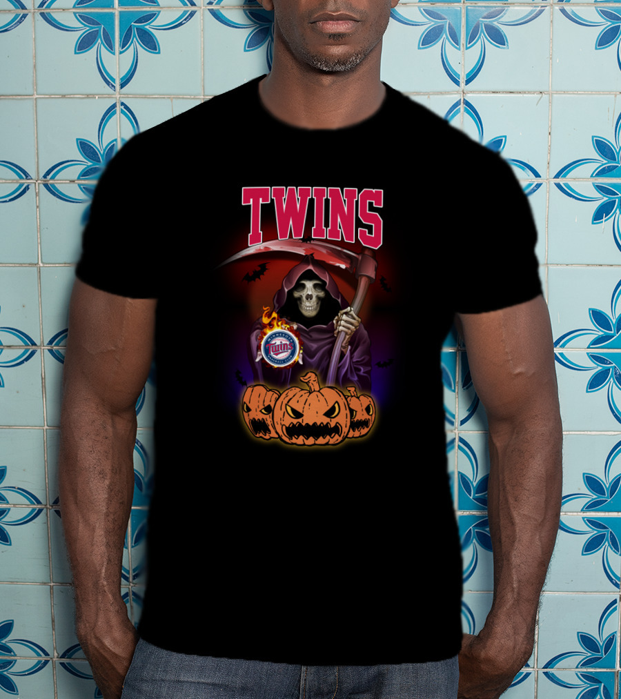 Twins Grim Reaper Halloween Scythe Pumpkins Minnesota Baseball T-Shirt