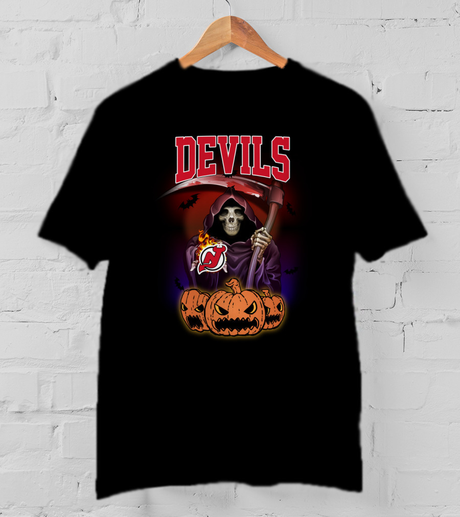 New Jersey Devils Grim Reaper Halloween Pumpkins T-Shirt