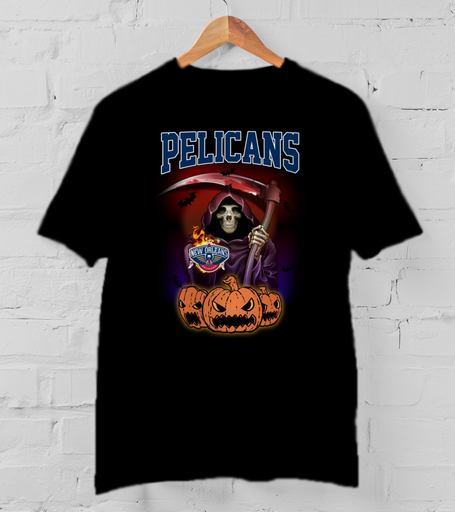 New Orleans Pelicans Grim Reaper Pumpkin Halloween T-Shirt