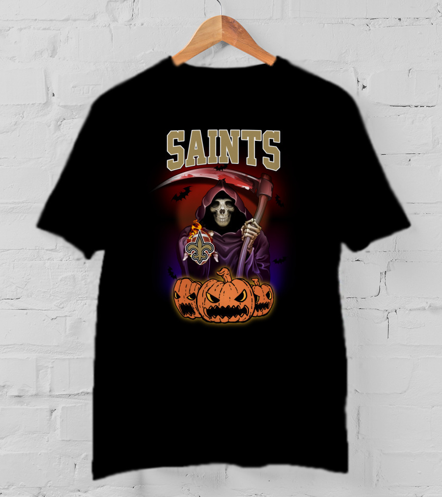New Orleans Saints Reaper Holding Scythe With Pumpkins T-Shirt