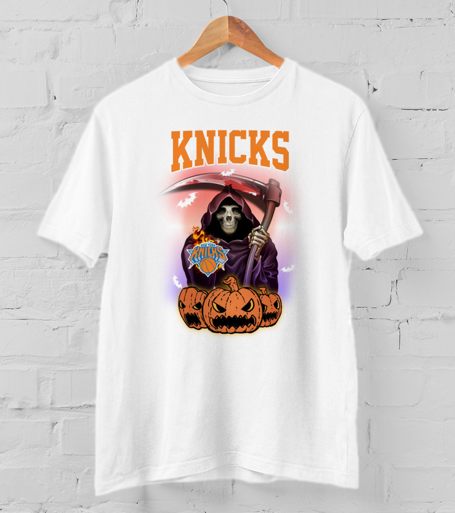 Knicks Grim Reaper Halloween Pumpkins New York Basketball T-Shirt