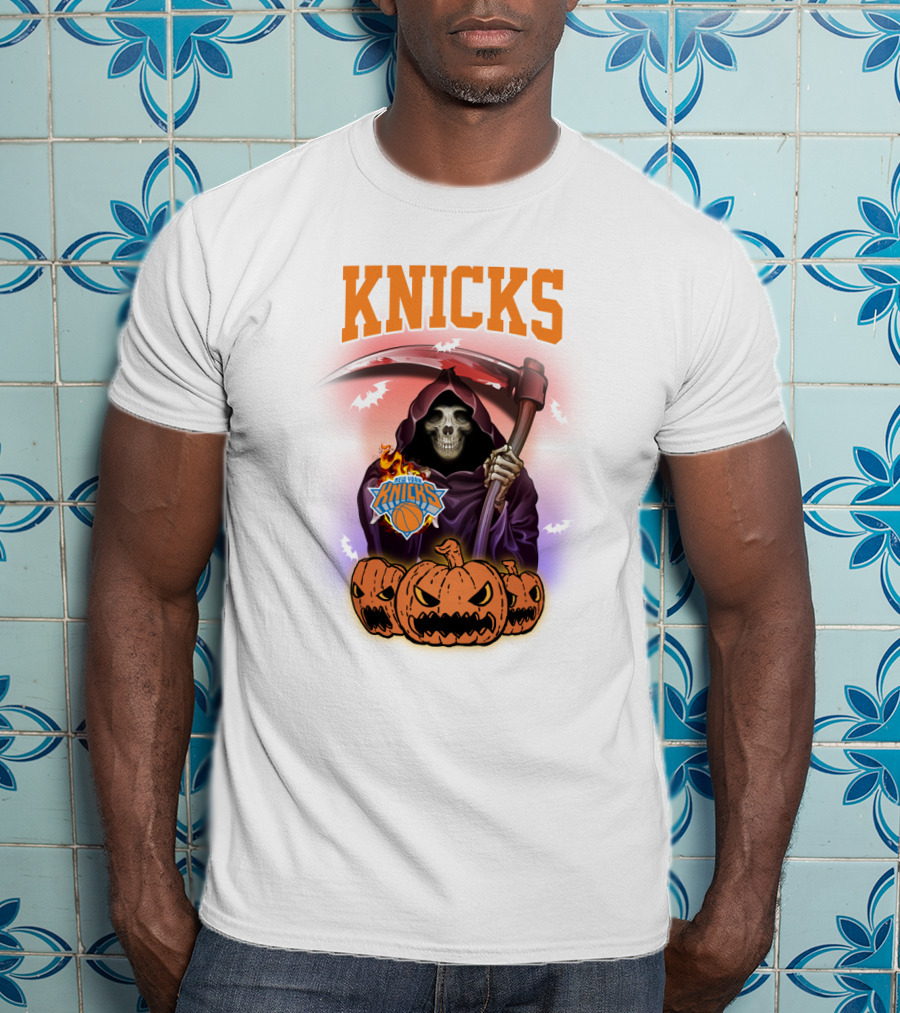 Knicks Grim Reaper Halloween Pumpkins New York Basketball T-Shirt