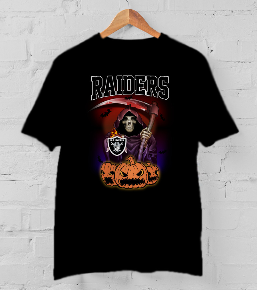 Raiders Reaper With Scythe And Pumpkins Halloween T-Shirt