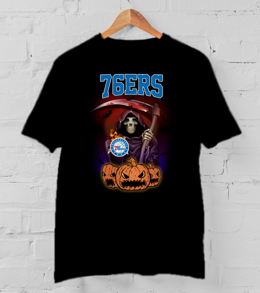Philadelphia 76ers Reaper Halloween Pumpkins Basketball T-Shirt
