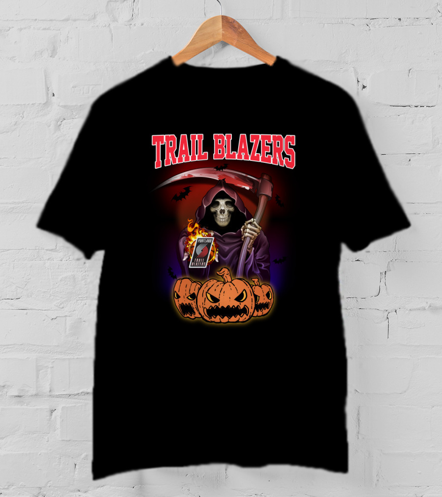 Trail Blazers Halloween Grim Reaper With Scythe And Pumpkins T-Shirt