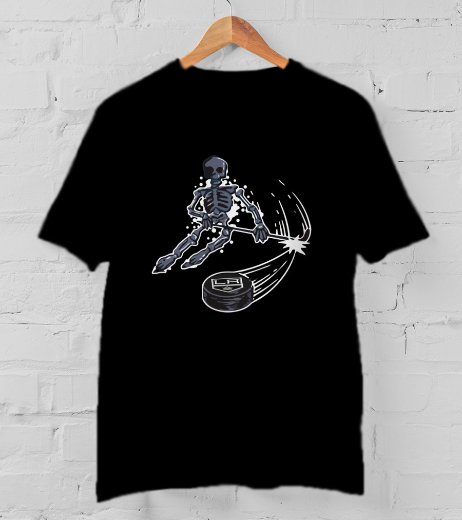 Skeleton Ice Hockey Los Angeles Kings Puck And Stick Graphic With LA T-Shirt