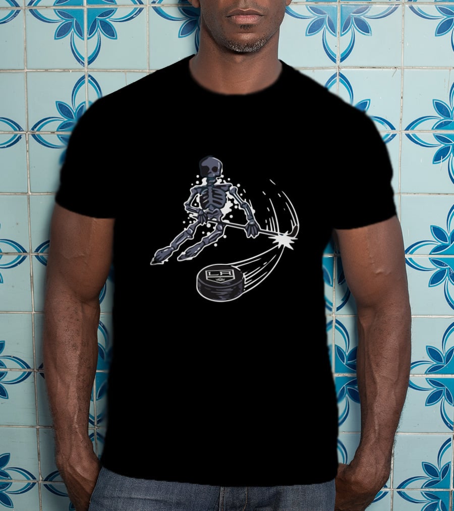 Skeleton Ice Hockey Los Angeles Kings Puck And Stick Graphic With LA T-Shirt