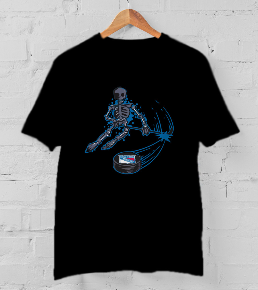 New York Rangers Skeleton Playing Ice Hockey With Puck T-Shirt