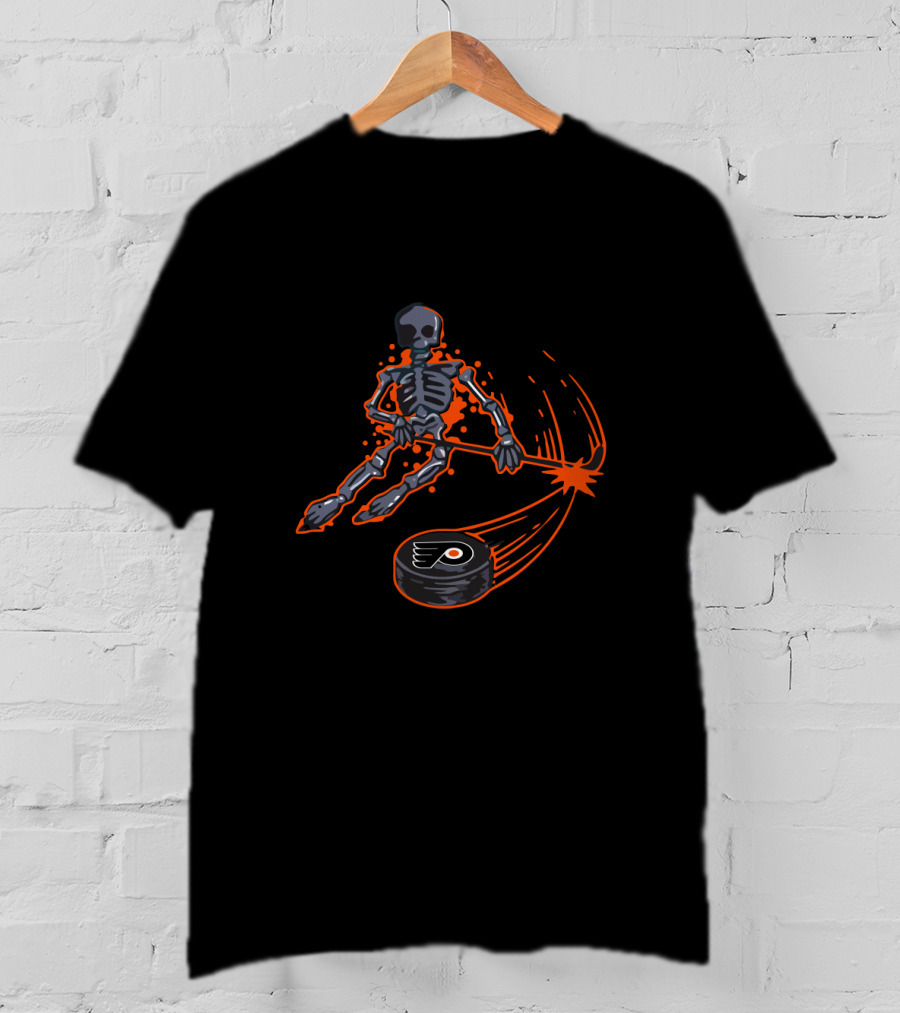 Philadelphia Flyers Skeleton Ice Hockey Player With Puck T-Shirt