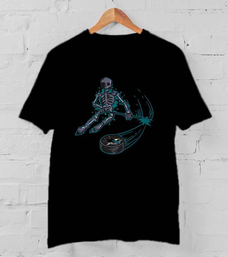 San Jose Sharks Skeleton Ice Hockey Graphic With Teal And Black Elements T-Shirt
