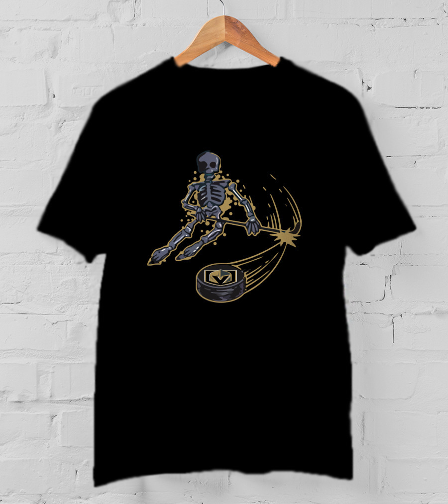 Vegas Golden Knights Skeleton Playing Ice Hockey With Puck T-Shirt