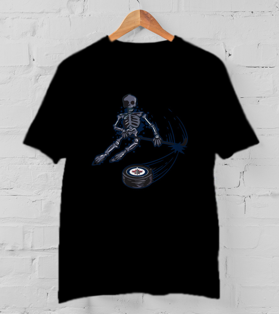 Winnipeg Jets Skeleton Hockey Player With Team Puck T-Shirt