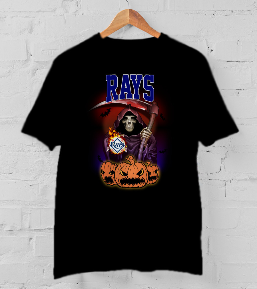 Tampa Bay Rays Reaper Holding Scythe With Pumpkins And Bats T-Shirt