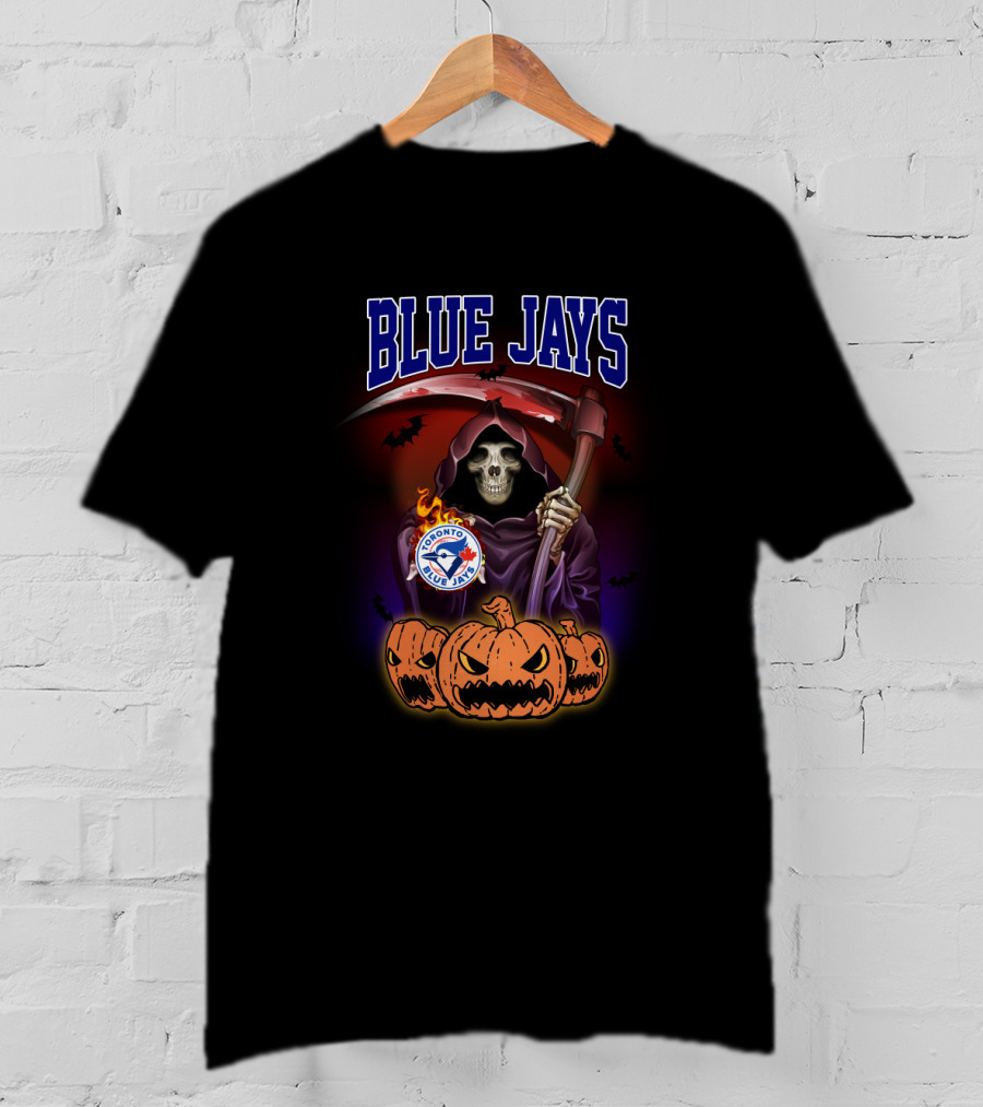 Toronto Blue Jays Reaper Halloween Theme With Grim Reaper And Pumpkins T-Shirt