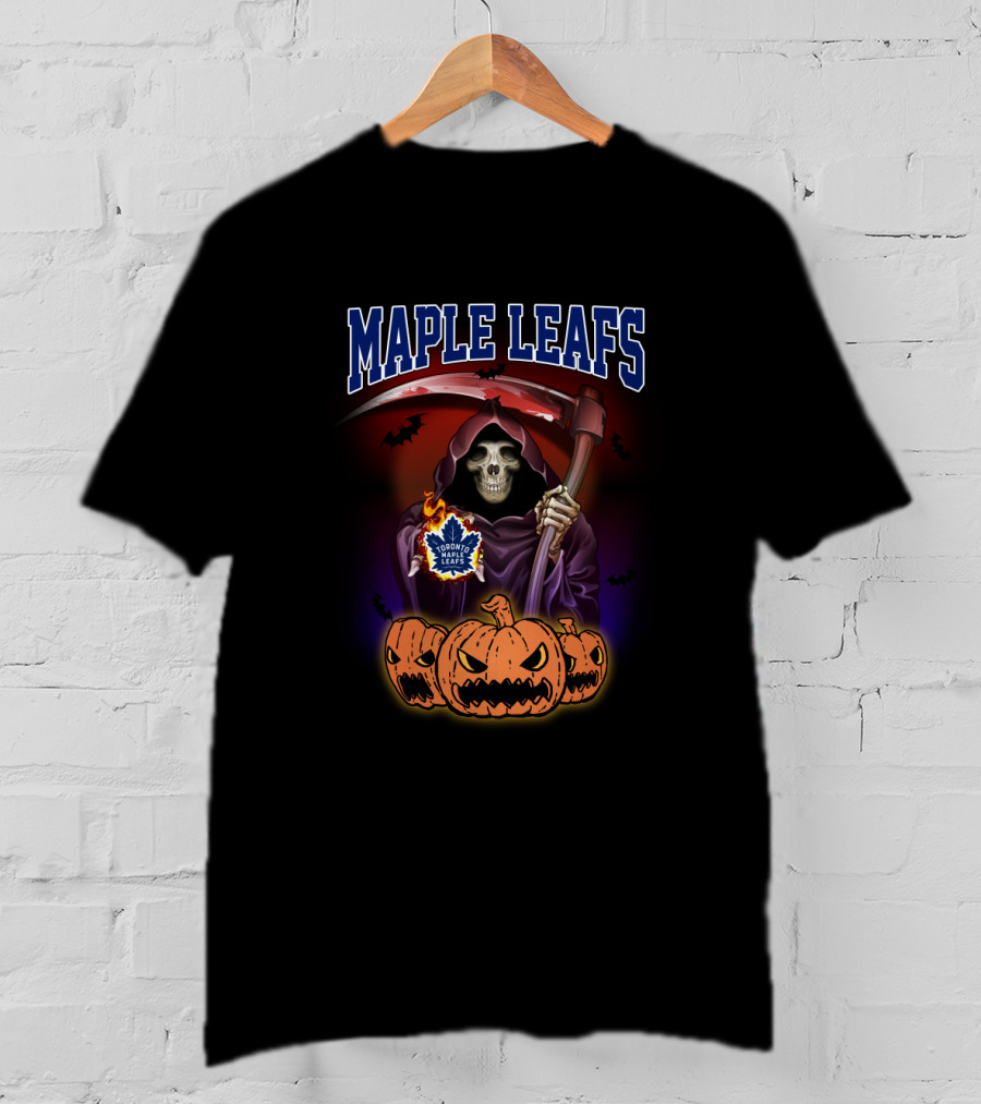 Toronto Maple Leafs Halloween Reaper With Grim Pumpkins T-Shirt