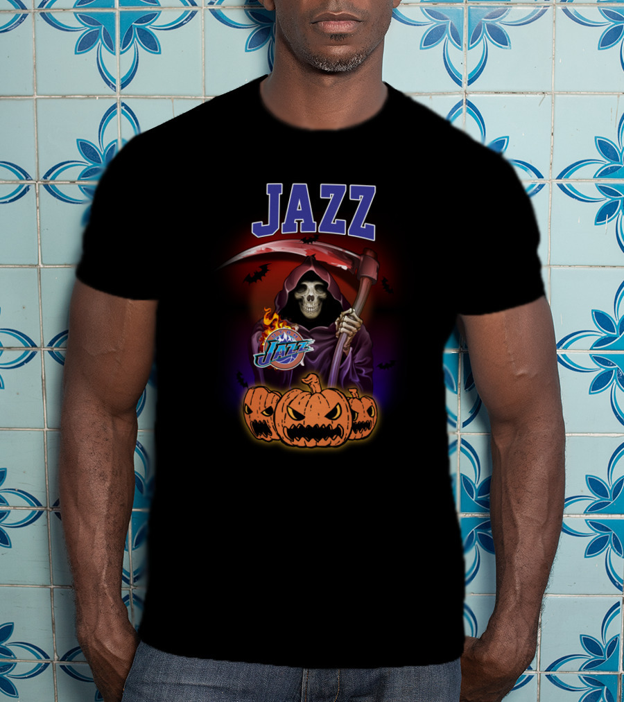 Jazz Grim Reaper Utah Halloween Pumpkins T-Shirt