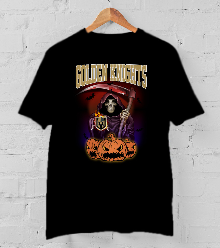 Golden Knights Halloween Grim Reaper With Pumpkins T-Shirt