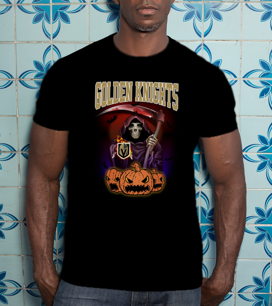 Golden Knights Halloween Grim Reaper With Pumpkins T-Shirt
