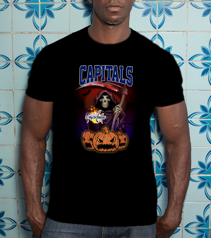 Capitals Reaper With Scythe And Pumpkin Trio Halloween T-Shirt