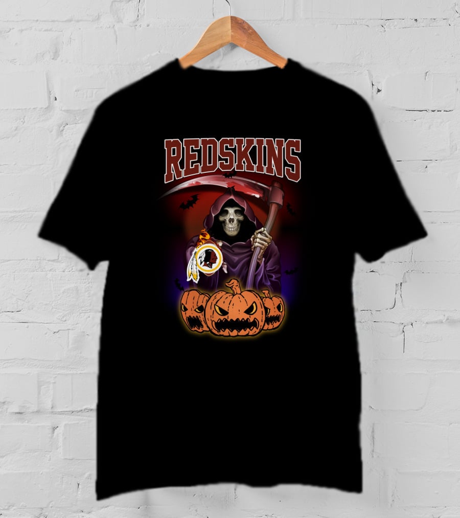 Redskins Halloween Reaper With Pumpkins And Scythe T-Shirt