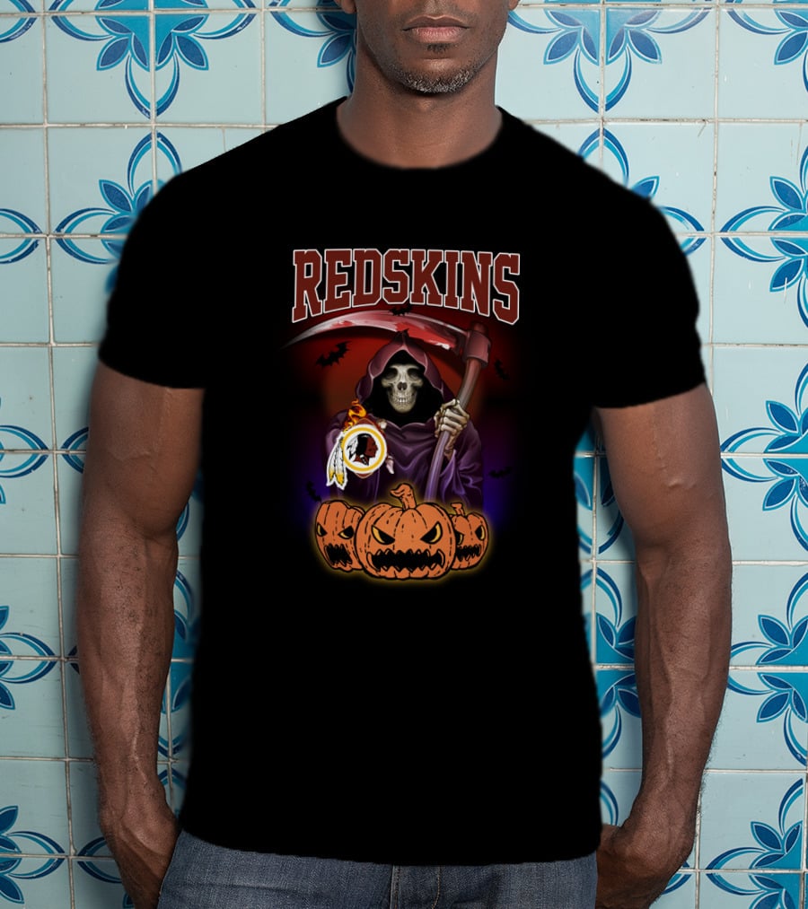 Redskins Halloween Reaper With Pumpkins And Scythe T-Shirt