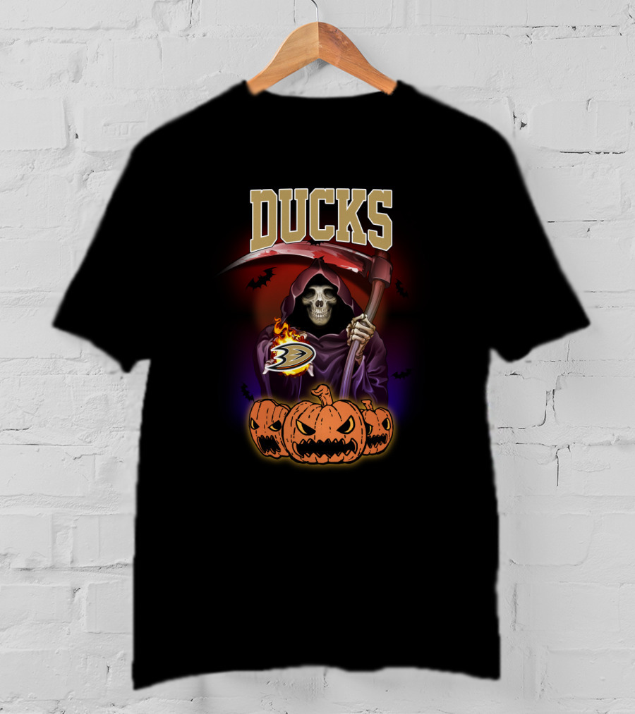 Anaheim Ducks Grim Reaper Halloween Pumpkins T-Shirt
