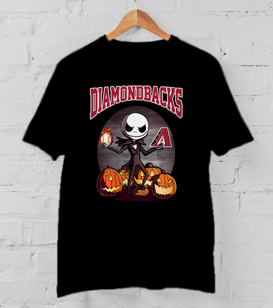 Diamondbacks Halloween Baseball Character With Pumpkins And Flame Ball T-Shirt