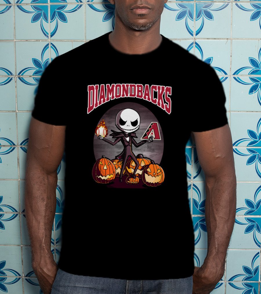 Diamondbacks Halloween Baseball Character With Pumpkins And Flame Ball T-Shirt