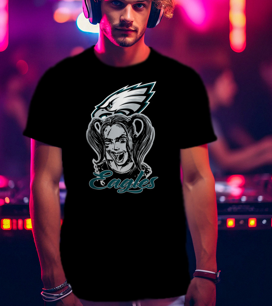 Harley Quinn Eagles Fan With Philadelphia Eagles T-Shirt
