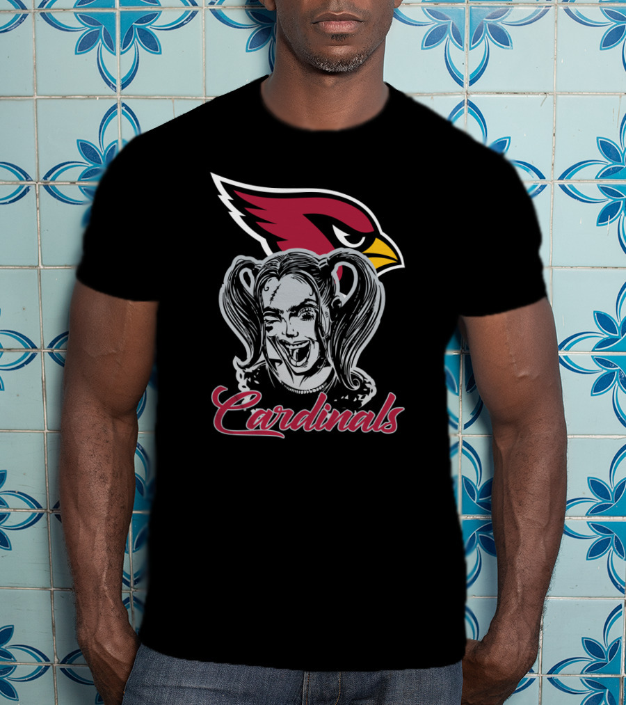 Harley Quinn And Arizona Cardinals Fans Enthusiast Icon With Cardinal Logo And Bold T-Shirt