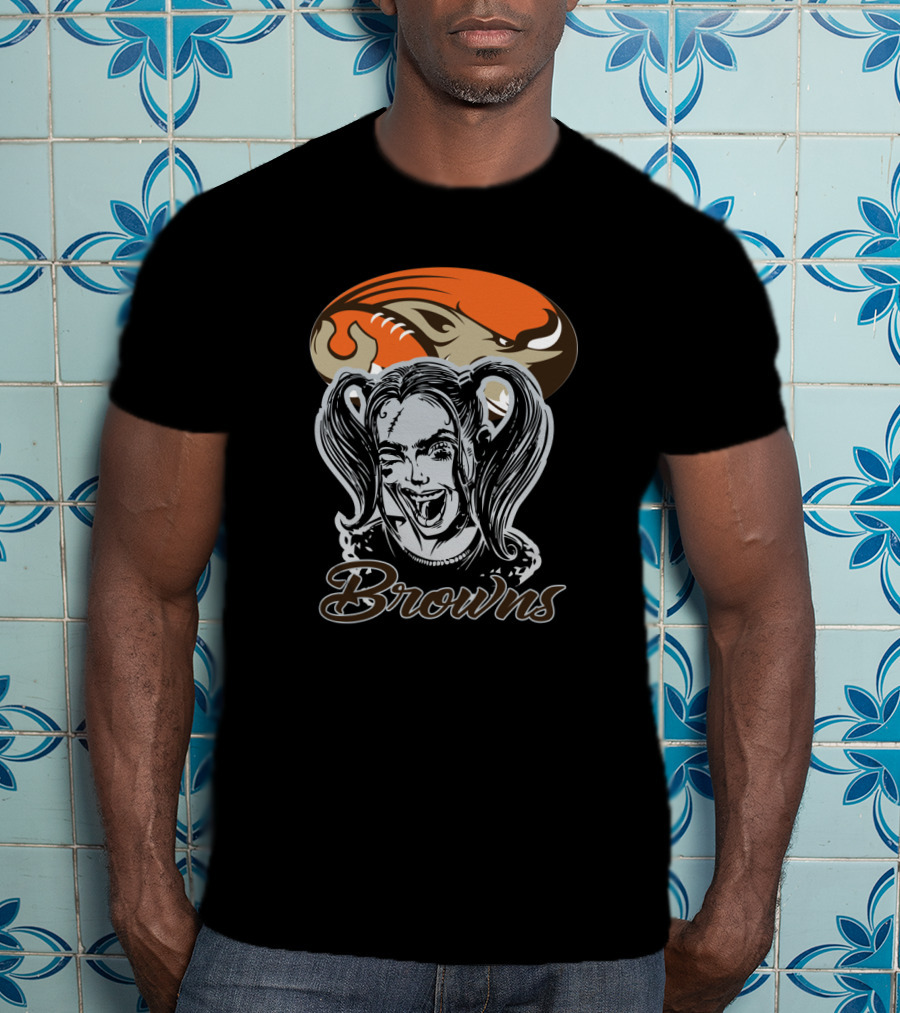 Harley Quinn Browns Fan With Cleveland Football T-Shirt