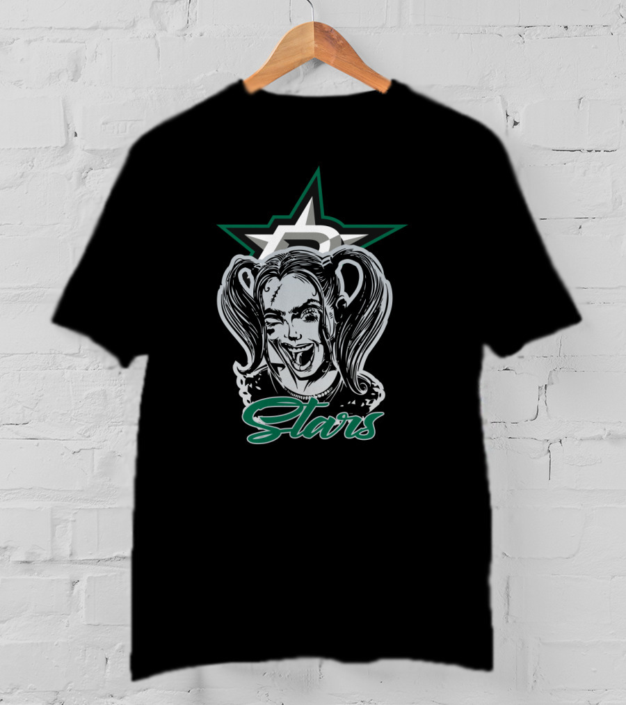 Harley Quinn Dallas Stars Fans Hockey Face Star T-Shirt