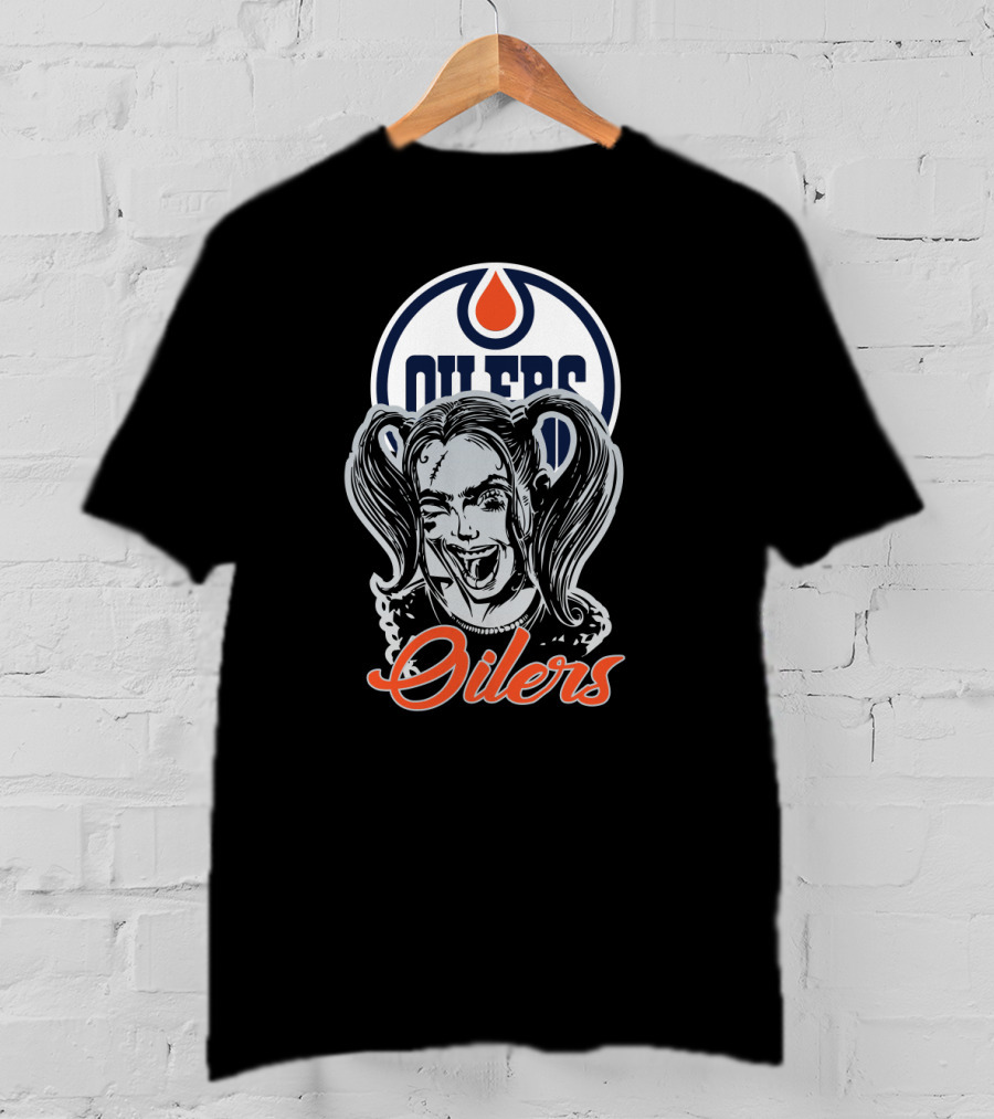 Oilers Fans With Harley Quinn Face And Edmonton Oilers T-Shirt