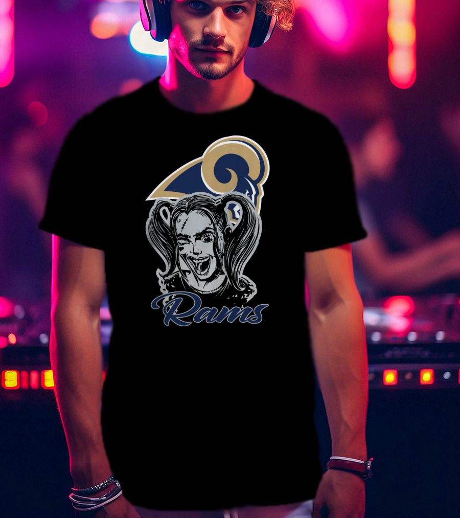 Harley Quinn With Los Angeles Rams Logo Rams Fans T-Shirt