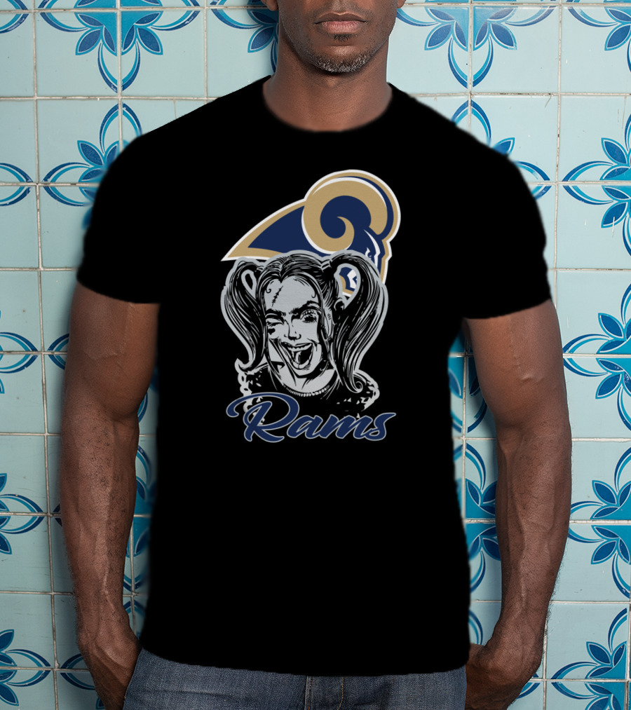 Harley Quinn With Los Angeles Rams Logo Rams Fans T-Shirt